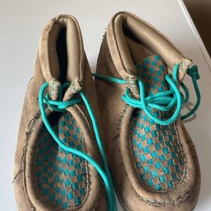 Twisted X Kids Moccasins in Tan and Teal